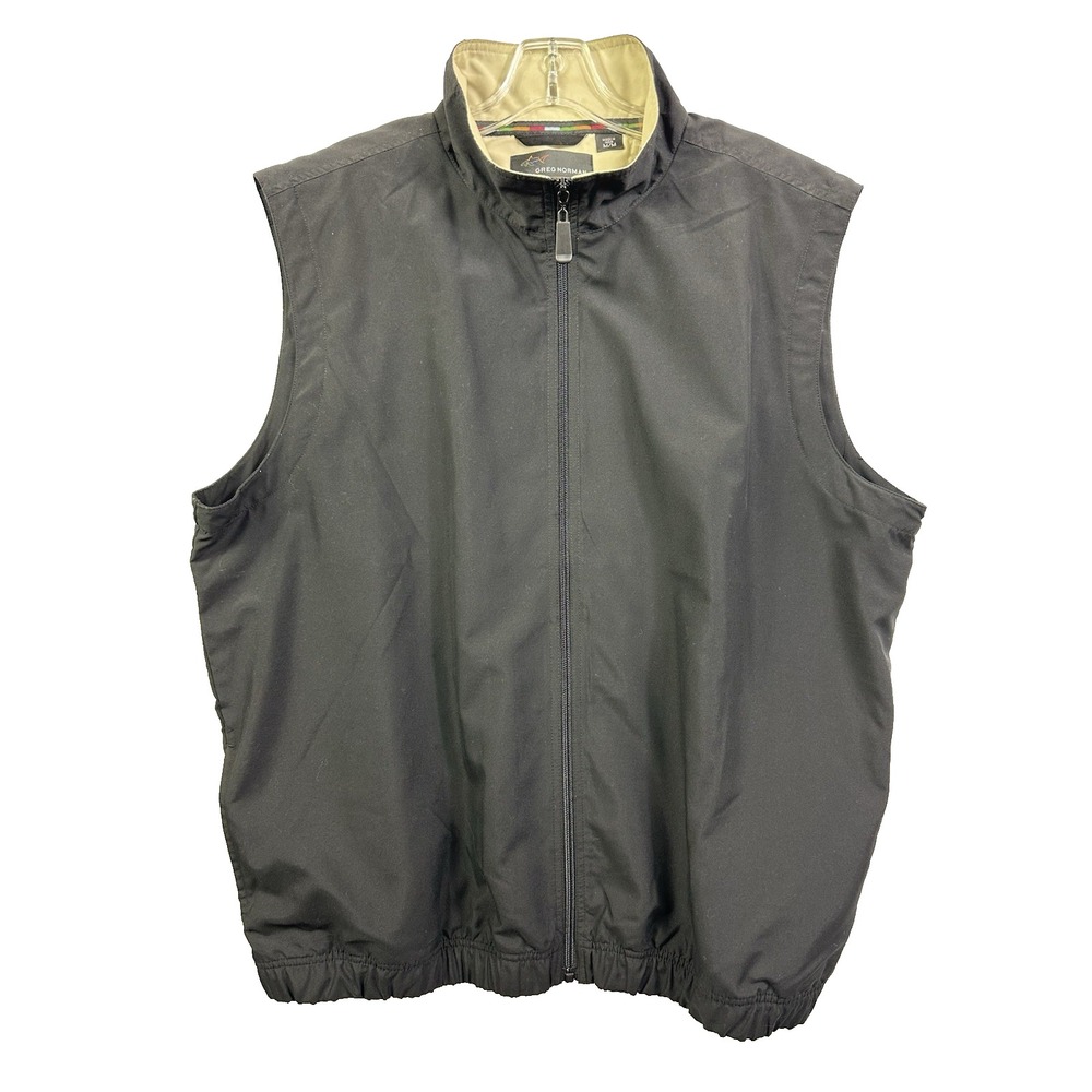 Greg Norman Golf Vest Black Size Medium Windbreaker Fleece Lined Zip sleeveless